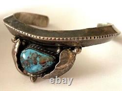 Vintage Navajo Sterling Morenci Turquoise Ladies Bracelet Heavy Cuff Patina