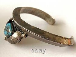 Vintage Navajo Sterling Morenci Turquoise Ladies Bracelet Heavy Cuff Patina