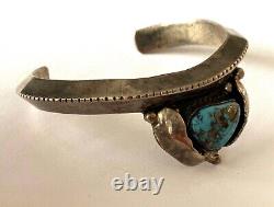 Vintage Navajo Sterling Morenci Turquoise Ladies Bracelet Heavy Cuff Patina