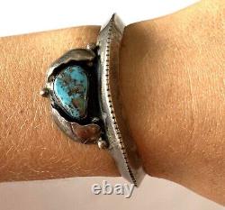 Vintage Navajo Sterling Morenci Turquoise Ladies Bracelet Heavy Cuff Patina