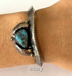 Vintage Navajo Sterling Morenci Turquoise Ladies Bracelet Heavy Cuff Patina