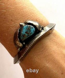 Vintage Navajo Sterling Morenci Turquoise Ladies Bracelet Heavy Cuff Patina