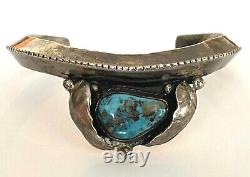 Vintage Navajo Sterling Morenci Turquoise Ladies Bracelet Heavy Cuff Patina