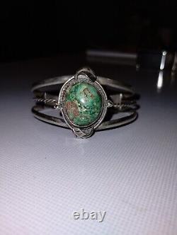 Vintage Navajo Sterling Signed Cuff With I Think It's Dragon's Blood Jasper Stone