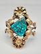 Vintage Navajo Sterling Silver & 14k Gold Lone Mountain Turquoise Cuff Bracelet