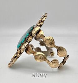 Vintage Navajo Sterling Silver & 14k Gold Lone Mountain Turquoise Cuff Bracelet