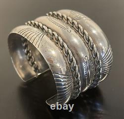 Vintage Navajo Sterling Silver 1.75 Wide Cuff Bracelet 67 grams