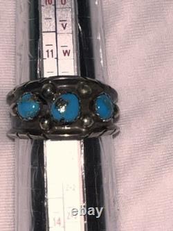 Vintage Navajo Sterling Silver 3-Stone Turquoise Ring Size 12.5. My Grandfather