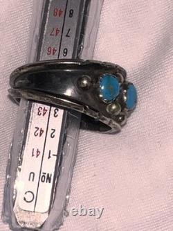 Vintage Navajo Sterling Silver 3-Stone Turquoise Ring Size 12.5. My Grandfather