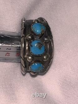 Vintage Navajo Sterling Silver 3-Stone Turquoise Ring Size 12.5. My Grandfather