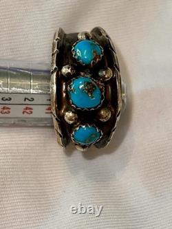 Vintage Navajo Sterling Silver 3-Stone Turquoise Ring Size 12.5. My Grandfather