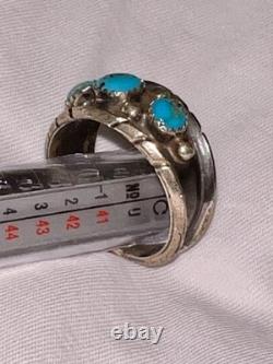 Vintage Navajo Sterling Silver 3-Stone Turquoise Ring Size 12.5. My Grandfather