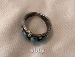 Vintage Navajo Sterling Silver 3-Stone Turquoise Ring Size 12.5. My Grandfather