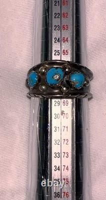 Vintage Navajo Sterling Silver 3-Stone Turquoise Ring Size 12.5. My Grandfather