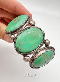 Vintage Navajo Sterling Silver 5 Stone Nevada Turquoise Cuff Bracelet 77.6g