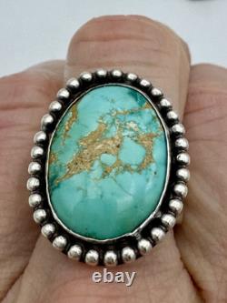 Vintage Navajo Sterling Silver. 925 & Turquoise Ring Size 8 1 Inch