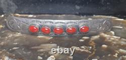Vintage Navajo Sterling Silver And Red Coral Barrette Hair Clip