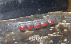 Vintage Navajo Sterling Silver And Red Coral Barrette Hair Clip