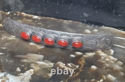 Vintage Navajo Sterling Silver And Red Coral Barrette Hair Clip