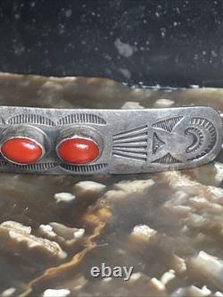 Vintage Navajo Sterling Silver And Red Coral Barrette Hair Clip