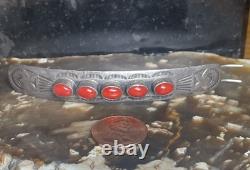 Vintage Navajo Sterling Silver And Red Coral Barrette Hair Clip