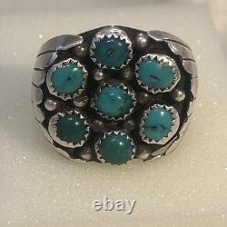 Vintage Navajo Sterling Silver And Turquoise Cluster Ring Size 10