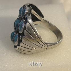 Vintage Navajo Sterling Silver And Turquoise Cluster Ring Size 10