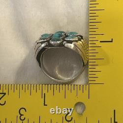 Vintage Navajo Sterling Silver And Turquoise Cluster Ring Size 10