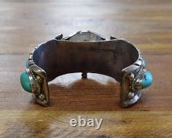 Vintage Navajo Sterling Silver And Turquoise Men's Watch Cuff Bracelet