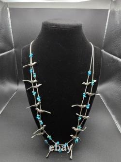 Vintage Navajo Sterling Silver Bird Fetish Necklace Turquoise 58g Handcrafted