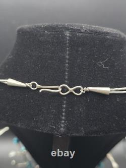 Vintage Navajo Sterling Silver Bird Fetish Necklace Turquoise 58g Handcrafted