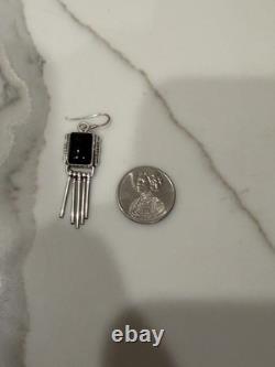 Vintage Navajo Sterling Silver Black Onyx Fringe Dangle Earrings Native American
