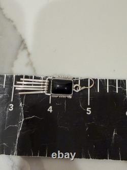 Vintage Navajo Sterling Silver Black Onyx Fringe Dangle Earrings Native American