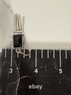 Vintage Navajo Sterling Silver Black Onyx Fringe Dangle Earrings Native American