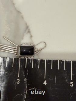 Vintage Navajo Sterling Silver Black Onyx Fringe Dangle Earrings Native American