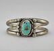 Vintage Navajo Sterling Silver Blue Gem Turquoise 2 Shank Cuff Bracelet