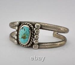 Vintage Navajo Sterling Silver Blue Gem Turquoise 2 Shank Cuff Bracelet