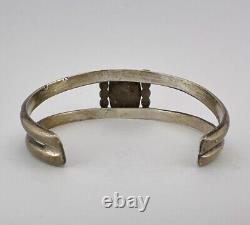 Vintage Navajo Sterling Silver Blue Gem Turquoise 2 Shank Cuff Bracelet