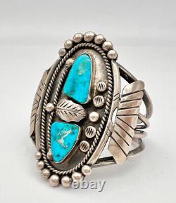 Vintage Navajo Sterling Silver Blue Gem Turquoise 3 Wide Cuff Bracelet 75.5g