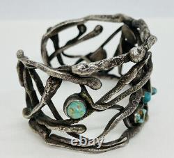 Vintage Navajo Sterling Silver Blue Turquoise Noodle Snakes Modernist Bracelet
