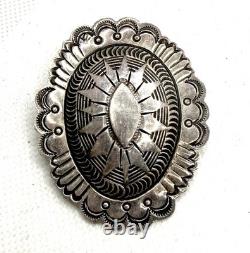 Vintage Navajo Sterling Silver Concho Stampwork Bolo Tie Slide Clip