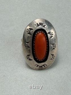 Vintage Navajo Sterling Silver Coral Ring Native American Statement Shadowbox