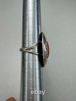 Vintage Navajo Sterling Silver Coral Ring Native American Statement Shadowbox