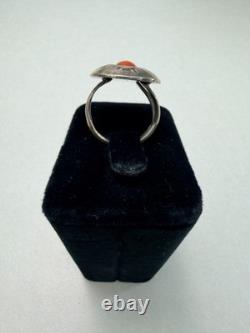 Vintage Navajo Sterling Silver Coral Ring Native American Statement Shadowbox