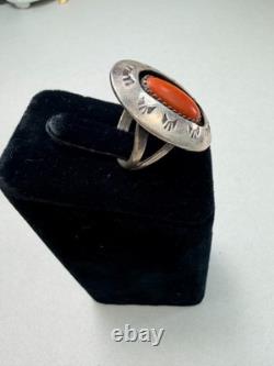 Vintage Navajo Sterling Silver Coral Ring Native American Statement Shadowbox