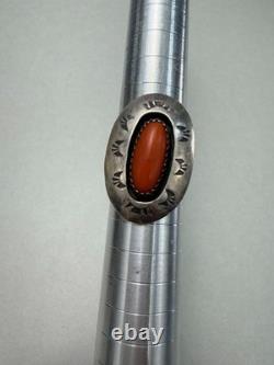 Vintage Navajo Sterling Silver Coral Ring Native American Statement Shadowbox