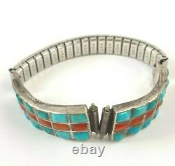 Vintage Navajo Sterling Silver Coral Turquoise Watch Band Tips