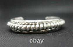 Vintage Navajo Sterling Silver Cuff Bracelet TAHE Unique Stamped HEAVY 46.3g