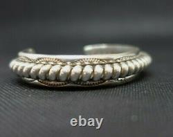 Vintage Navajo Sterling Silver Cuff Bracelet TAHE Unique Stamped HEAVY 46.3g