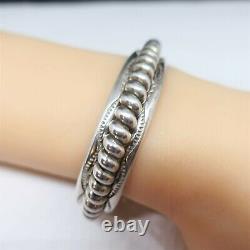 Vintage Navajo Sterling Silver Cuff Bracelet TAHE Unique Stamped HEAVY 46.3g